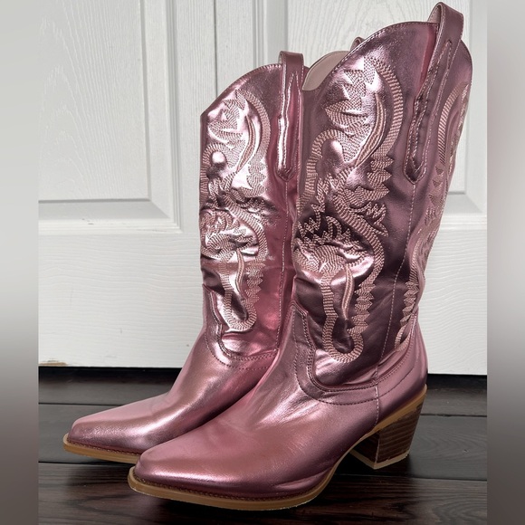 Shoes - Pink Metallic Cowboy Boots